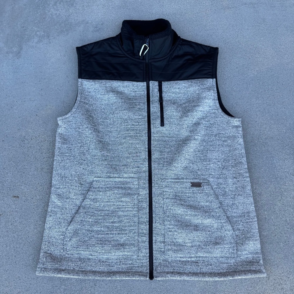 Ascend Mens Base Camp Fleece Vest Gray Black‎ Full Zip Large